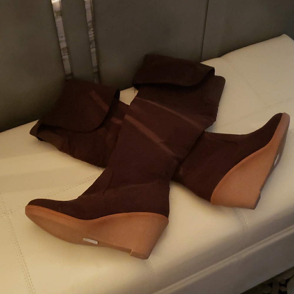 Brown Suede Wedge Boots
